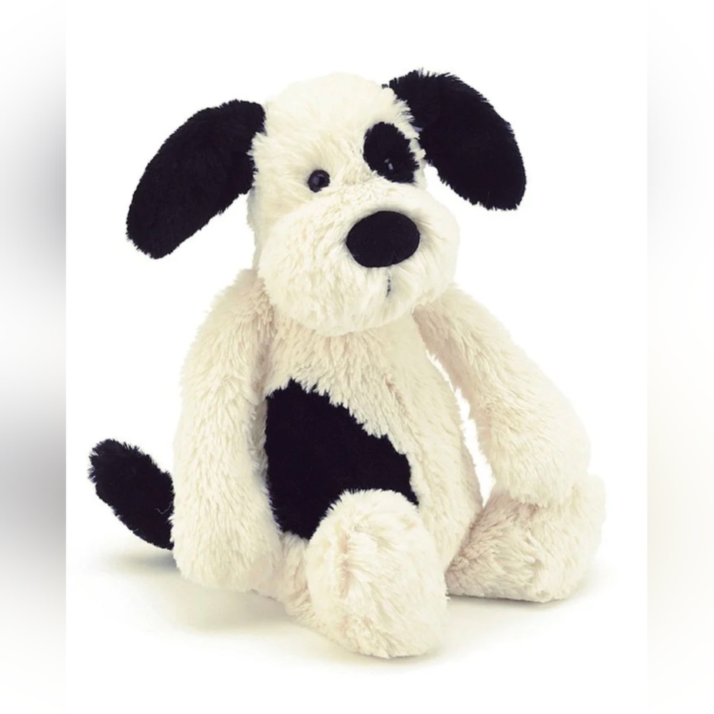 Jellycat Bashful Black And Cream Puppy Stuffed Animal, Medium - 12 Inches